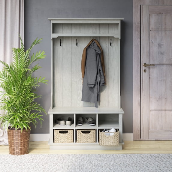 Twin Star Home 40" Hall Tree with Open Storage and Included Baskets, Fairfax Oak