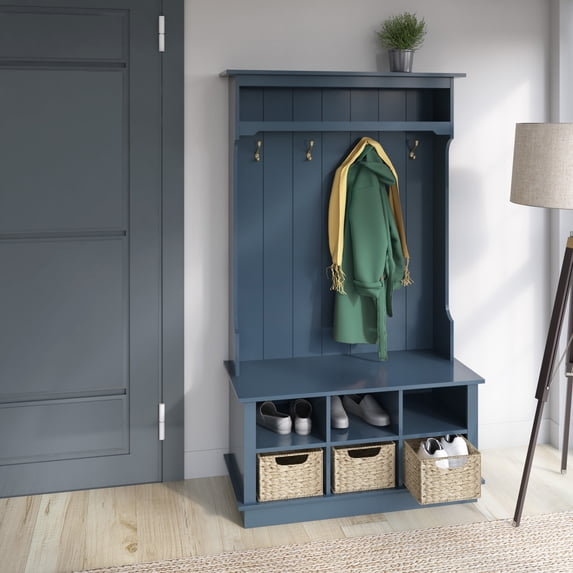 Twin Star Home 40" Hall Tree with Open Storage and Included Baskets, Fontana Blue