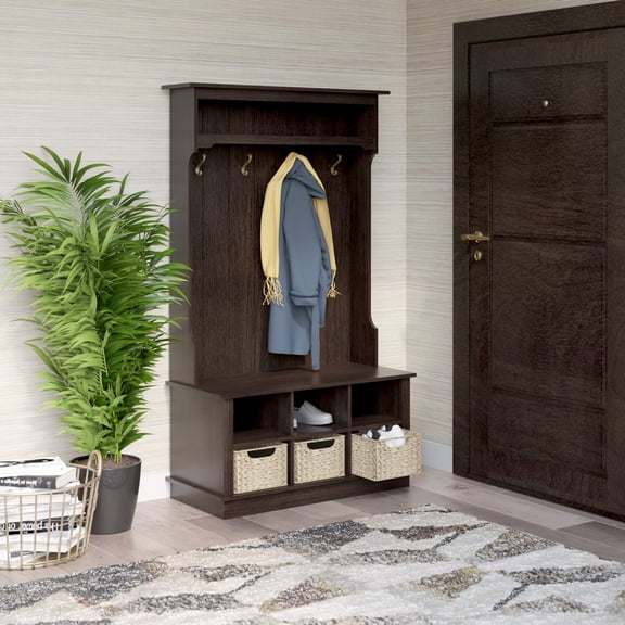 Twin Star Home 40" Hall Tree with Open Storage and Included Baskets, Midnight Cherry