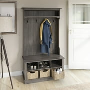 Twin Star Home 40" Hall Tree with Open Storage and Included Baskets, Weathered Gray