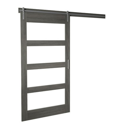 Twin Star Home 42" Wide Contemporary Sliding Barn Door with Frosted Glass Panels