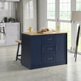thumbnail image 1 of Twin Star Home 46" Traditional Kitchen Island with Butcher Block Top, Insignia Blue, 1 of 8