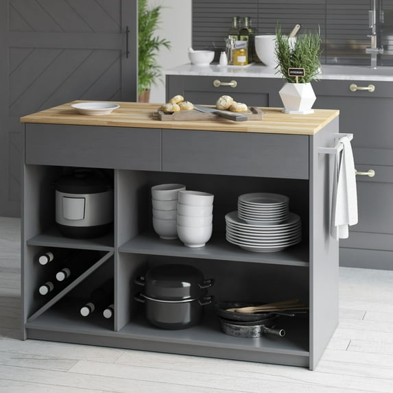 Twin Star Home 48" Kitchen Island, Antique Gray