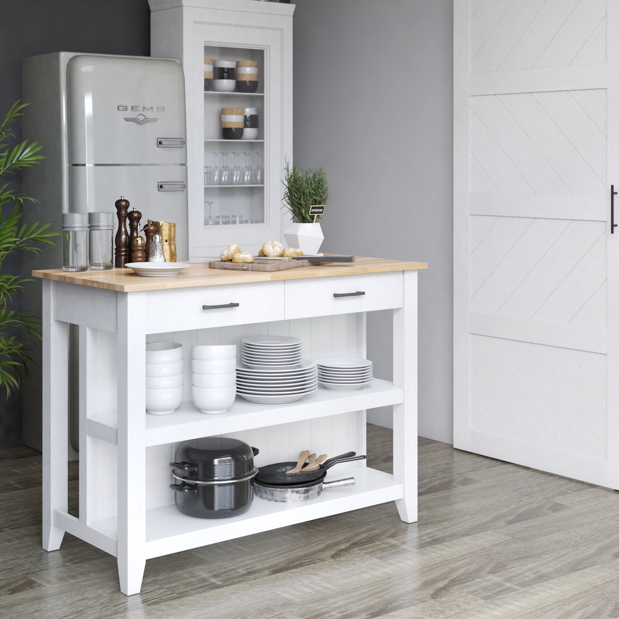 Twin Star Home 48" Modern Farmhouse Kitchen Island, White