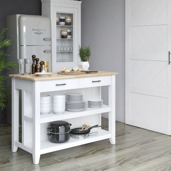 Twin Star Home 48" Modern Farmhouse Kitchen Island, White