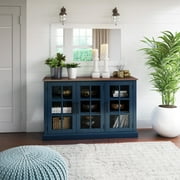 Twin Star Home 55" Two Tone Sideboard with Window Pane Glass Doors and Adjustable Shelves