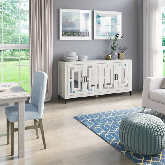 Twin Star Home 63" Sideboard with Geometric Mirrored Doors