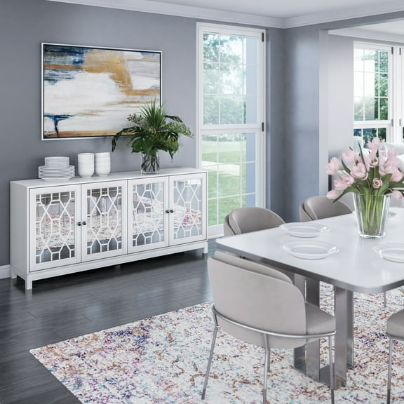 Twin Star Home 71" Sideboard with Mirrored Doors, White