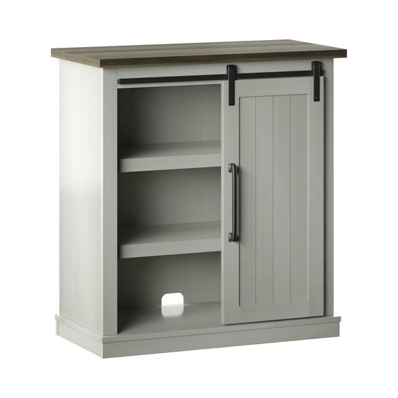 Twin Star Home Accent Cabinet with Sliding Barn Door, Old Wood White