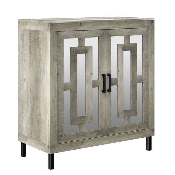 Twin Star Home Bar Cabinet with Mirrored Doors and Stemware Rack