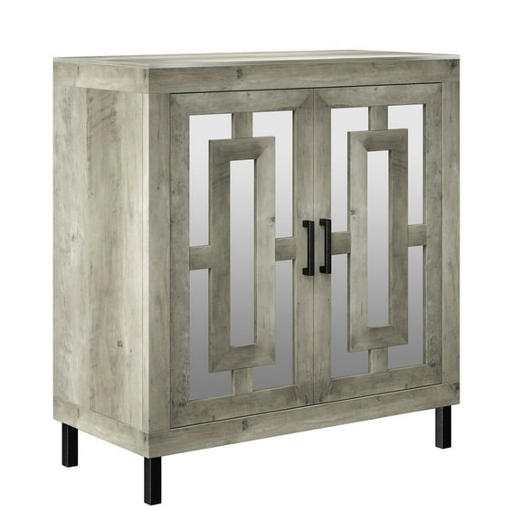 Twin Star Home Bar Cabinet with Mirrored Doors and Stemware Rack