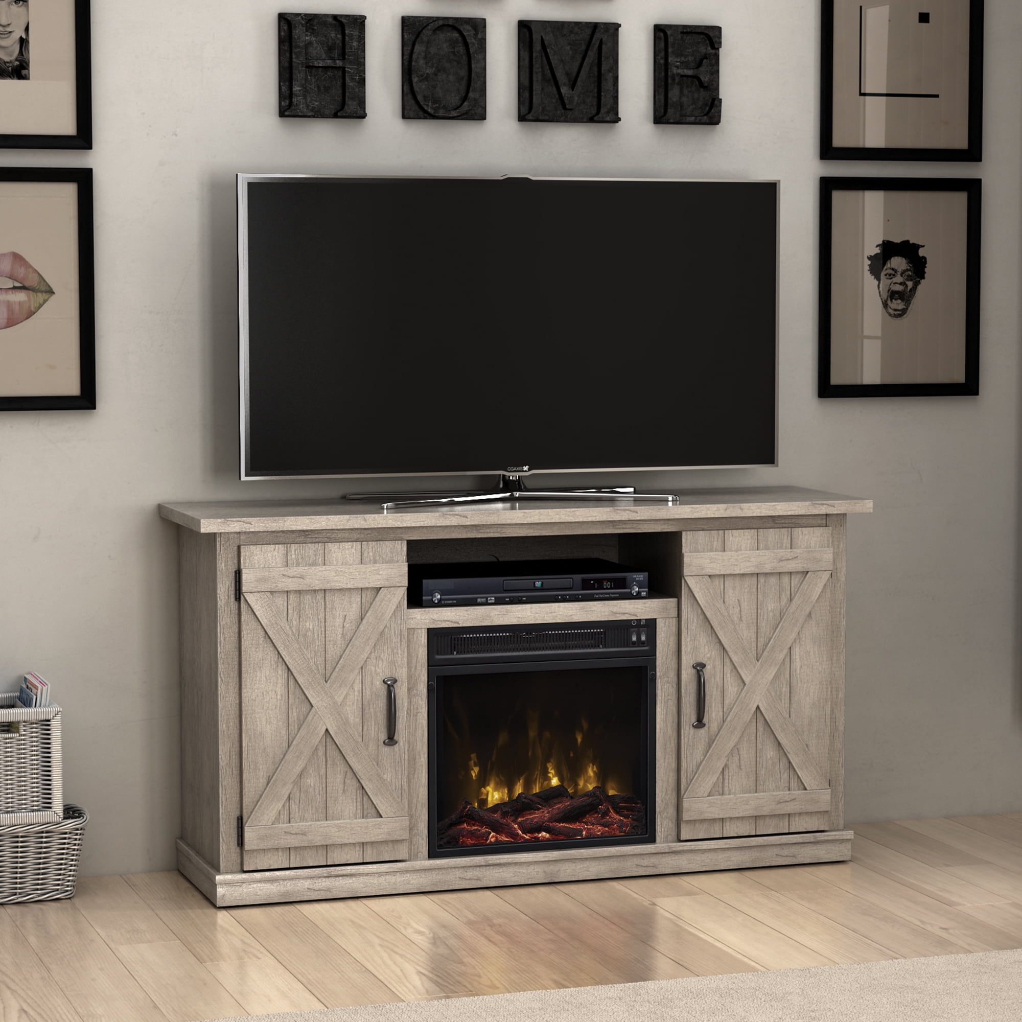 Twin Star Home Barn Door TV Stand for TVs up to 55" with ClassicFlame  Electric Fireplace, Ashland Pine - Walmart.com