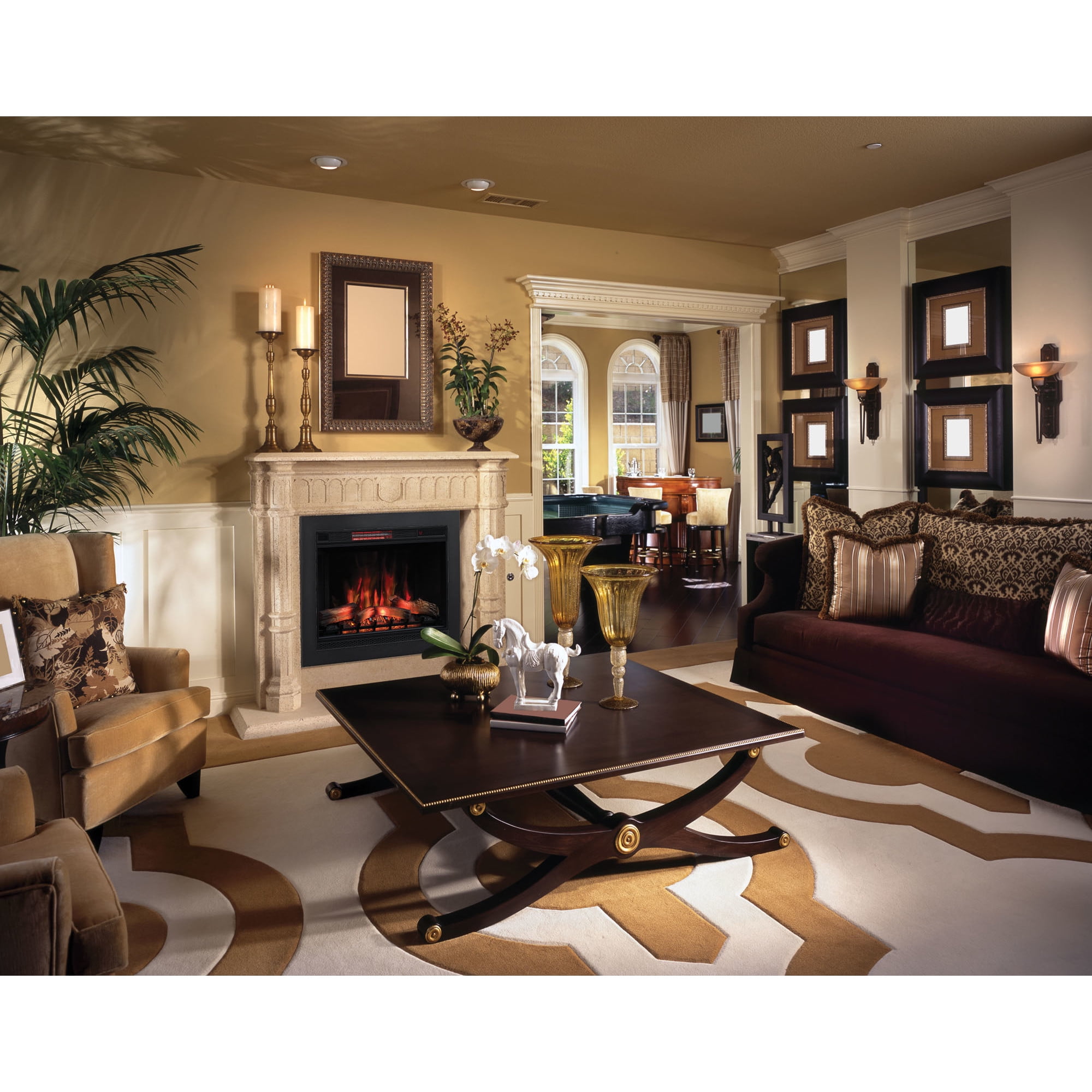 33" Black Infrared Quartz Electric Fireplace Insert with 3D Flame Effect