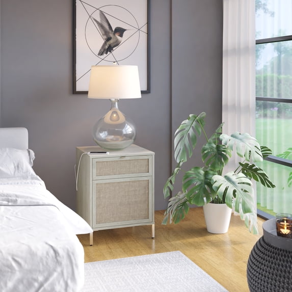 Twin Star Home Coastal 1-Drawer Night Stand with USB Charging