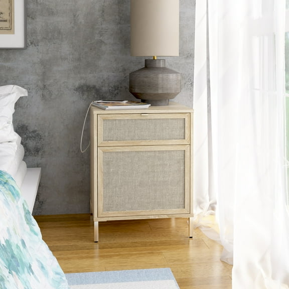 Twin Star Home Coastal 1-Drawer Night Stand with USB Charging