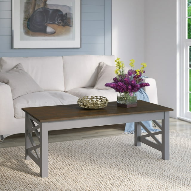 Twin Star Home Modern Farmhouse Coffee Table with Criss-Cross Details in Antique Gray