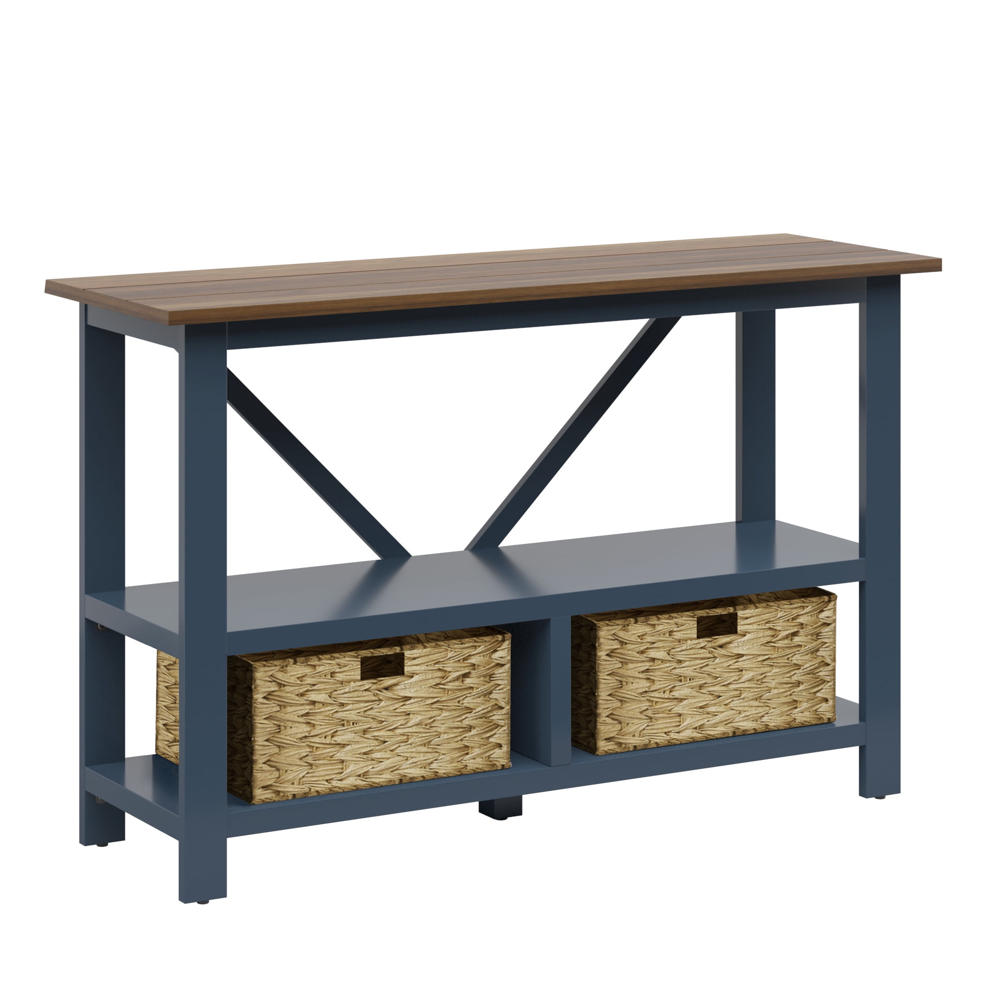 Twin Star Home Modern Farmhouse Entryway Table with Basket Storage in