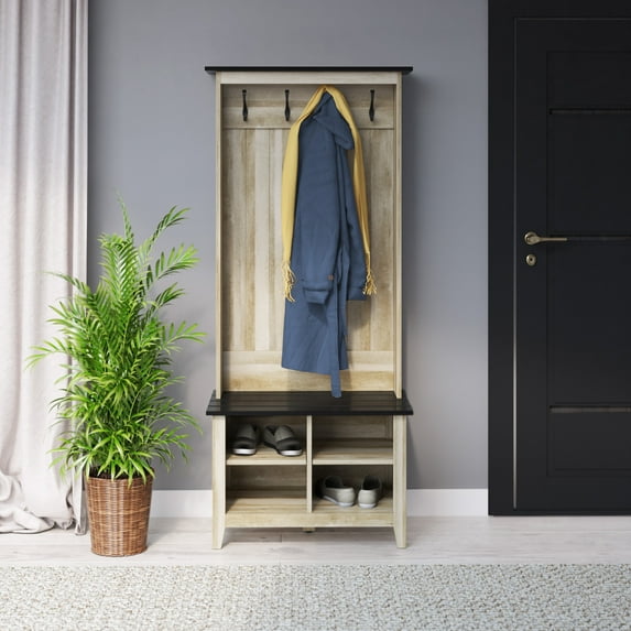 Twin Star Home Modern Farmhouse Hall Tree with Storage Bench in Autumn Driftwood