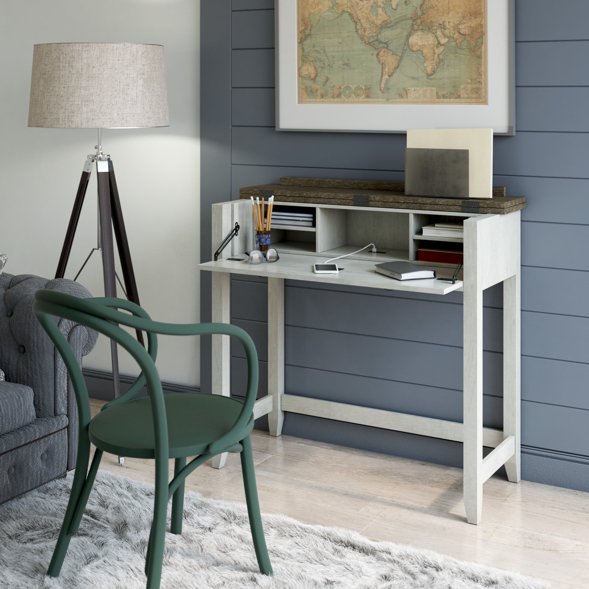 Twin Star Home Secretary Desk with USB Charging Ports