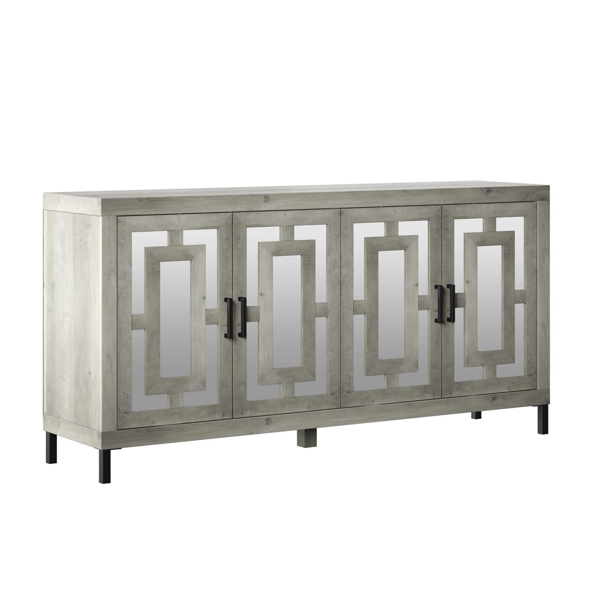 Twin Star Home Sideboard with Geometric Mirrored Doors