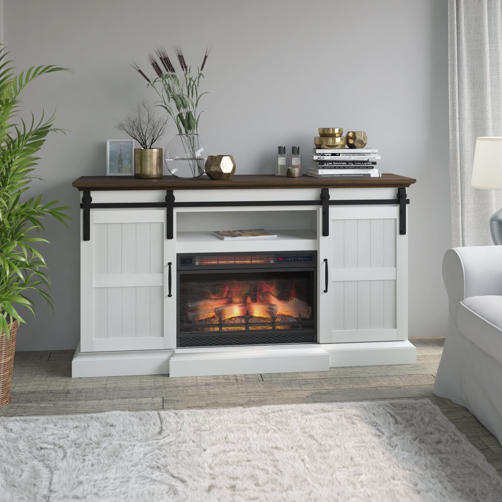 Electric fireplace tv stand on sale with barn doors