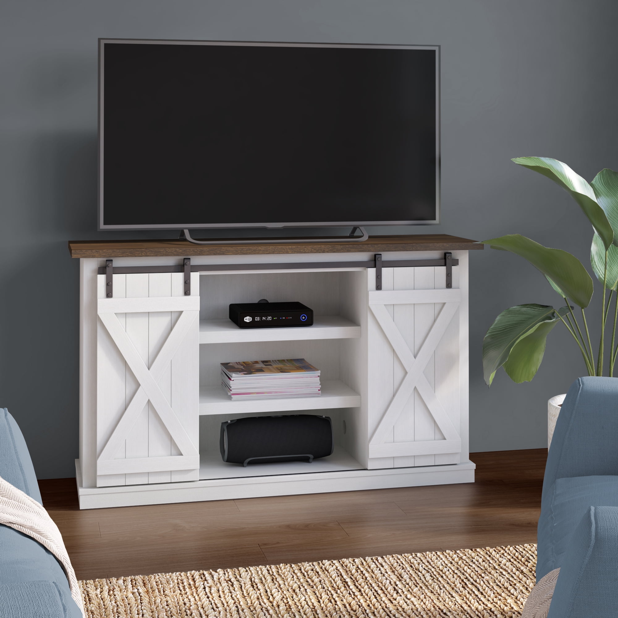 Twin Star Home TV Stand for TVs up to 60 in. with Sliding Barn Doors