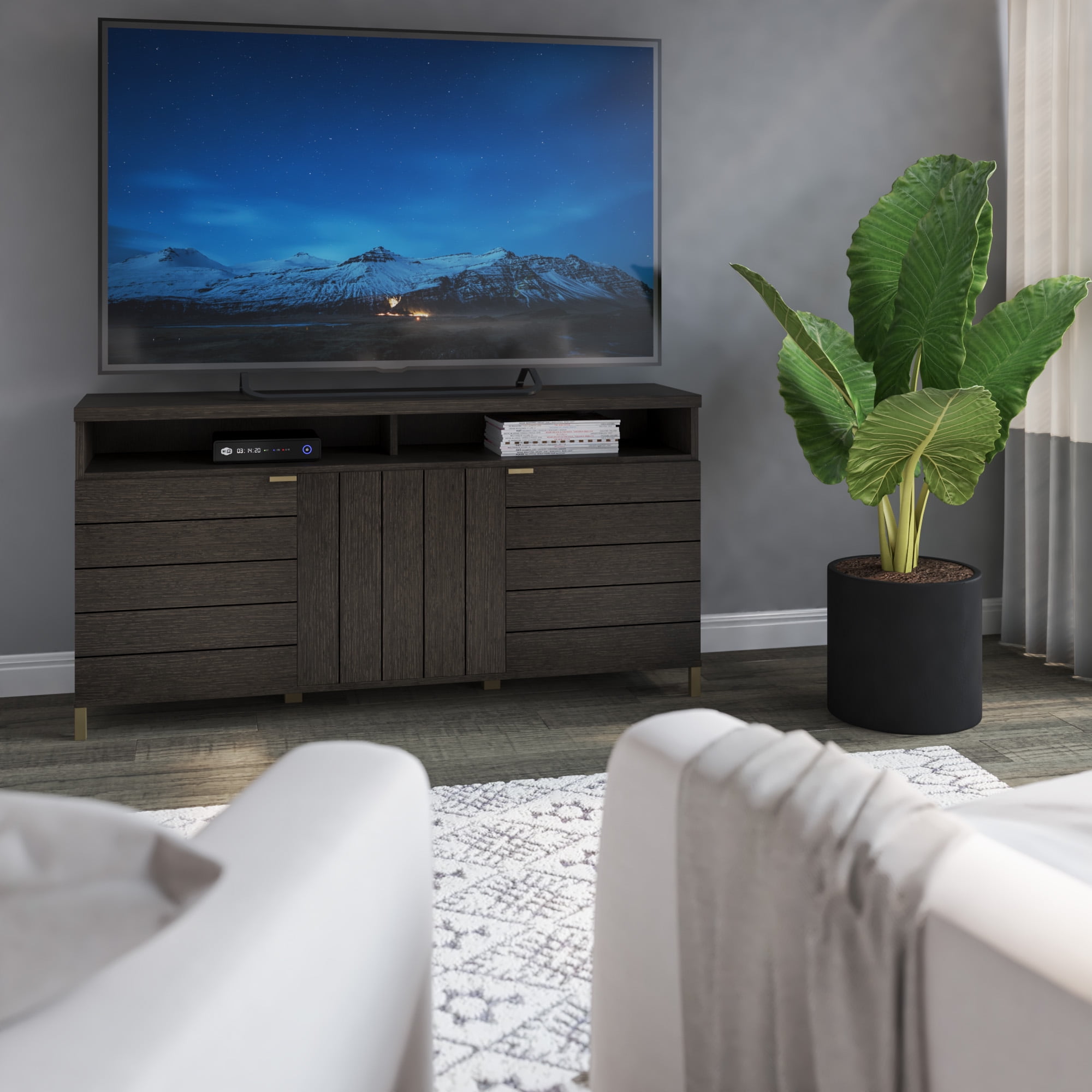 Twin Star Home TV Stand with Contemporary Doors for TVs up to 65