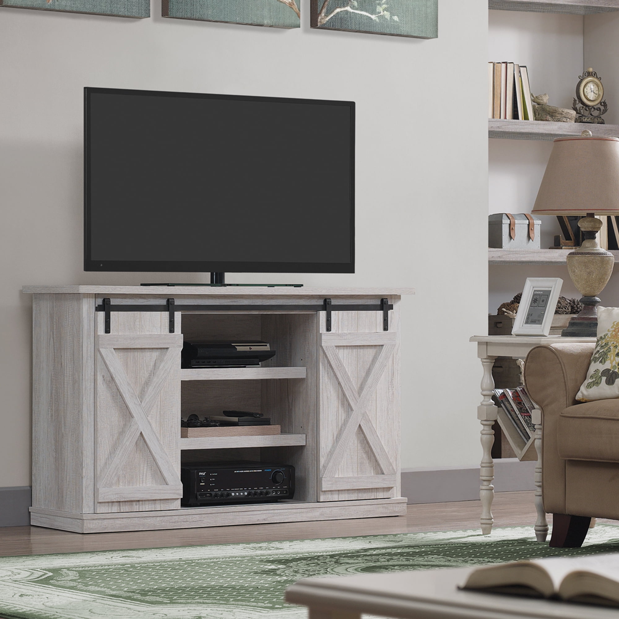 Twin Star Home Terryville Barn Door TV Stand for TVs up to 60", White Oak