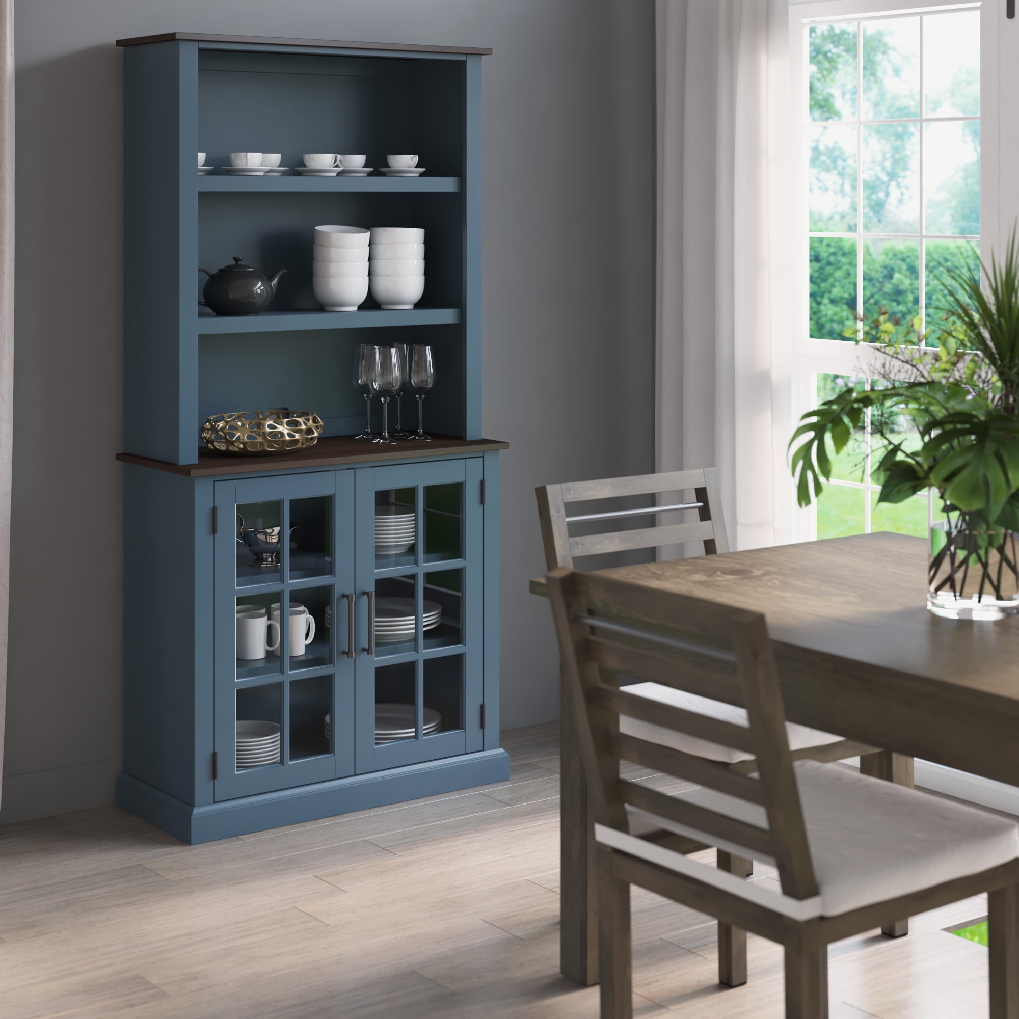 Fontana Blue and Dark Wood 36" China Cabinet Hutch