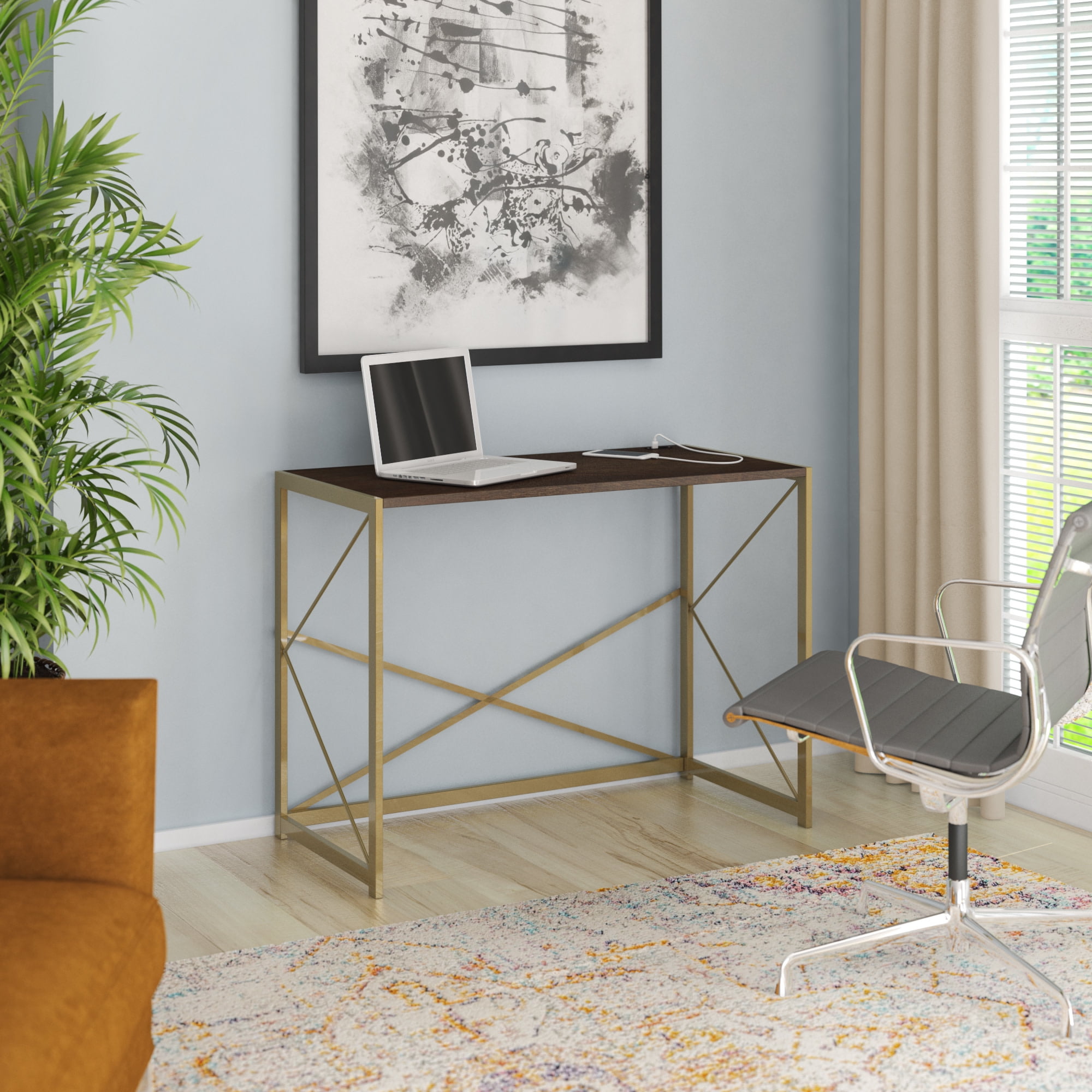 Twin Star Home Writing Desk with USB Charging Ports