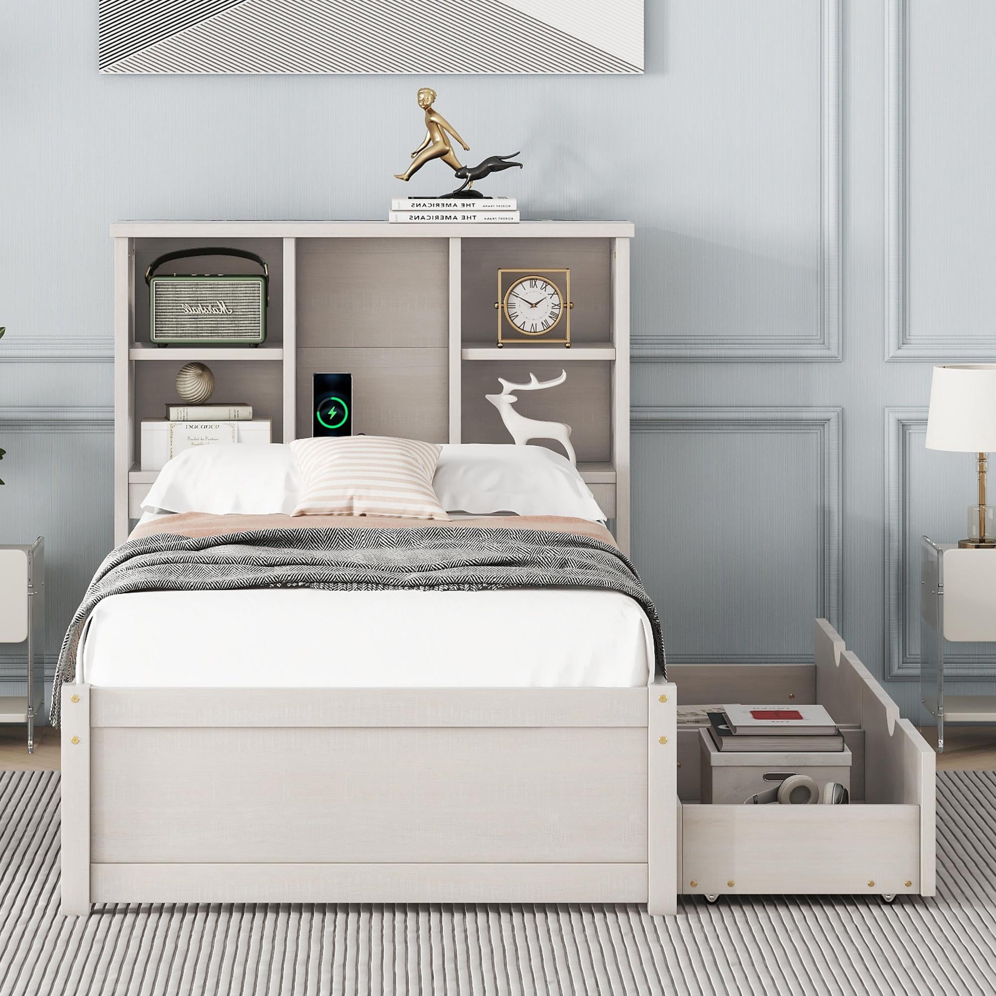 You Twin Storage Bed with Bookcase Headboard, Twin Size Captain