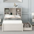 thumbnail image 1 of Twin Storage Bed with Bookcase Headboard, Twin Size Captain Bed Frame, with 2 Drawers and Charging Station, Twin Bed Frame with Storage, No Box Spring Needed, Easy Assembly, White, 1 of 10