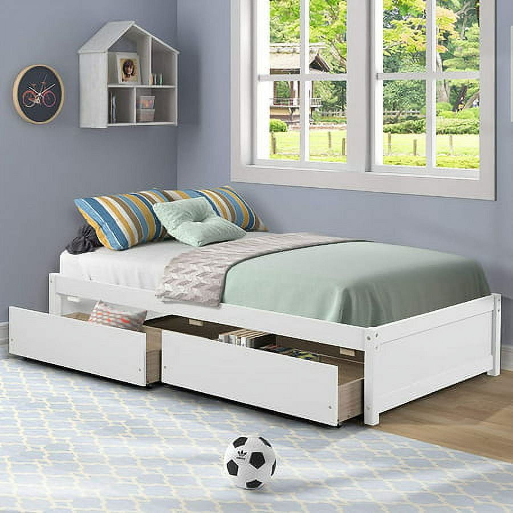 Twin Storage Bed Frame for Kids Wood Platform Bed with 2 Drawers