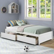 Twin Storage Bed Frame for Kids - Wood Platform Bed with 2-Drawers - White