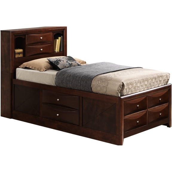 Twin Storage Bed In Stylish Cherry Wood - 49" High X 43" Wide 87" Deep, Enhances Bedroom Style Finish High, Wide, Aesthetics
