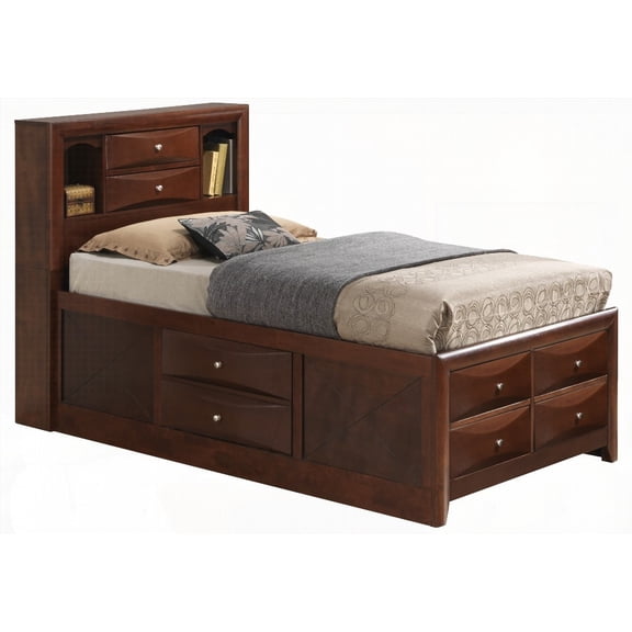 Cherry Wood Twin Storage Bed - 49"H x 43"W x 87"D - Built-in Drawers Keep Room Organized and Tidy
