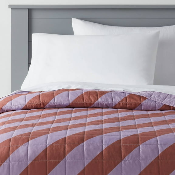 Twin Striped Kids' Quilt Purple/Brown