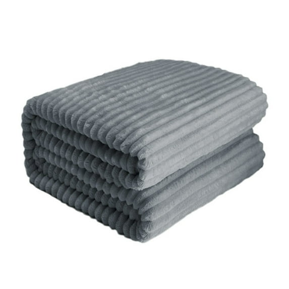 Twin Super Soft Throw Blanket Dark Gray Premium Silky Flannel Fleece 3D Ribbed Jacquard Lightweight Bed Blanket All Season Use