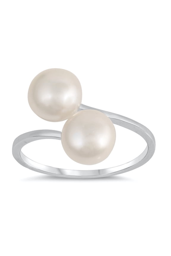 Twin Synthetic Pearl Beads Ring Sterling Silver Size 7