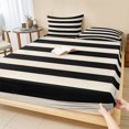 thumbnail image 1 of Twin Sze Fitted Sheet Set - Black Striped 2 Piece Bedding Sets 16" Deep Pocket Fitted Sheet with 1 Pillowcase, Farmhouse Country Minimalist Cream Stripes Brushed Microfiber Hotel Luxury Bed Sheets, 1 of 9
