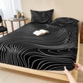 thumbnail image 1 of Twin Sze Fitted Sheet Set - Black White Striped 2 Piece Bedding Sets 16" Deep Pocket Fitted Sheet with 1 Pillowcase, Modern Abstract Art Lines Stripes Brushed Microfiber Hotel Luxury Bed Sheets, 1 of 9