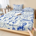 thumbnail image 1 of Twin Sze Fitted Sheet Set - Blue Physics 2 Piece Bedding Sets 16" Deep Pocket Fitted Sheet with 1 Pillowcase, Model Laboratory Formula Equations Plaid Brushed Microfiber Hotel Luxury Bed Sheets, 1 of 9