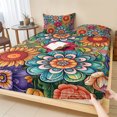 thumbnail image 1 of Twin Sze Fitted Sheet Set - Boho Teal Flower 2 Piece Bedding Sets 16" Deep Pocket Fitted Sheet with 1 Pillowcase, Spring Bohemia Chic Red Yellow Floral Brushed Microfiber Hotel Luxury Bed Sheets, 1 of 9