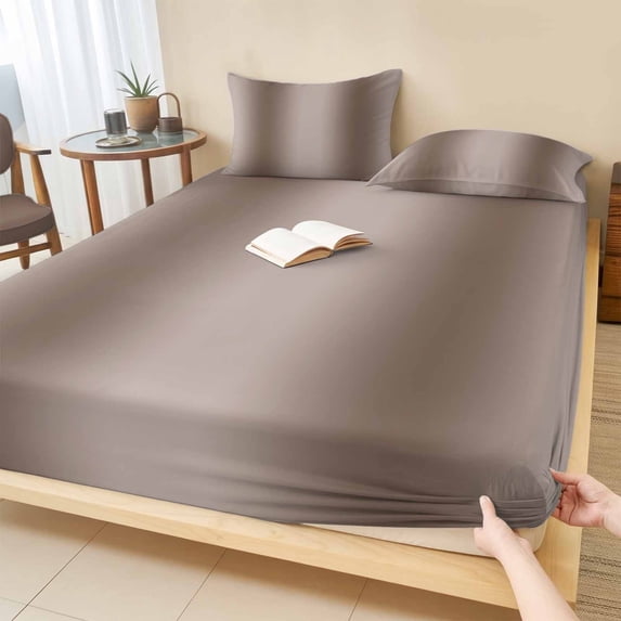 Twin Sze Fitted Sheet Set - Brown Ombre 2 Piece Bedding Sets 16" Deep Pocket Fitted Sheet with 1 Pillowcase, Farmhouse Brown Gradient Modern Art Brushed Microfiber Hotel Luxury Bed Sheets