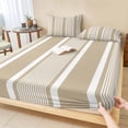 thumbnail image 1 of Twin Sze Fitted Sheet Set - Brown Stripe 2 Piece Bedding Sets 16" Deep Pocket Fitted Sheet with 1 Pillowcase, Beige Striped Modern Minimalist Geometric Lines Brushed Microfiber Hotel Bed Sheets, 1 of 9