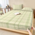 thumbnail image 1 of Twin Sze Fitted Sheet Set - Check Plaid 2 Piece Bedding Sets 16" Deep Pocket Fitted Sheet with 1 Pillowcase, Green Grids Stripes Modern Minimalist Brushed Microfiber Hotel Luxury Bed Sheets, 1 of 9