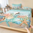 thumbnail image 1 of Twin Sze Fitted Sheet Set - Coastal Beach 2 Piece Bedding Sets 16" Deep Pocket Fitted Sheet with 1 Pillowcase, Ocean Wave Summer Sea Starfish Coral Teal Beige Brushed Microfiber Hotel Bed Sheets, 1 of 9