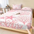 thumbnail image 1 of Twin Sze Fitted Sheet Set - Coastal Pink 2 Piece Bedding Sets 16" Deep Pocket Fitted Sheet with 1 Pillowcase, Ocean Coral Starfish Shell Modern Sea Brushed Microfiber Hotel Luxury Bed Sheets, 1 of 9