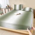 thumbnail image 1 of Twin Sze Fitted Sheet Set - Dark Green 2 Piece Bedding Sets 16" Deep Pocket Fitted Sheet with 1 Pillowcase, Modern Gradient Vertical Stripes Geometric Brushed Microfiber Hotel Luxury Bed Sheets, 1 of 9