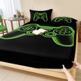 thumbnail image 1 of Twin Sze Fitted Sheet Set - Green Game Controller 2 Piece Bedding Sets 16" Deep Pocket Fitted Sheet with 1 Pillowcase, Modern Art Gaming Handheld Black Brushed Microfiber Hotel Luxury Bed Sheets, 1 of 9